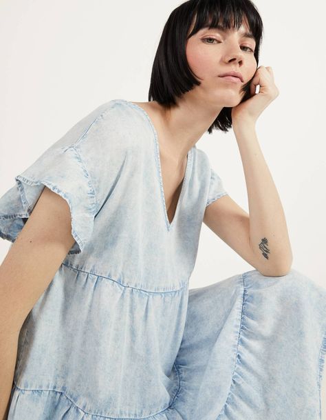 TENCEL Denim dress - mini (@bershka) Tencel Denim, Dress Mini, Denim Top, Denim Dress, Shoulder Top, Open Shoulder Tops, Mini Dress, Women's Top, Fabric