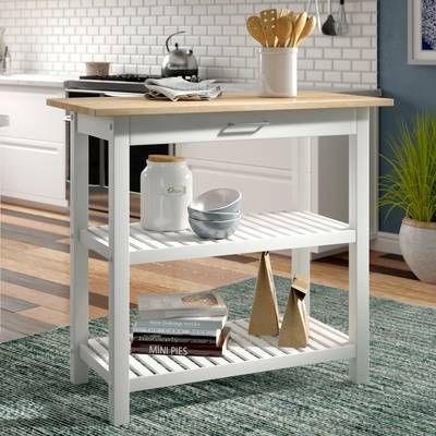 Lanza Chelsea Kitchen Island with Wood Top & Reviews | Wayfair Prep Table, Kitchen Island Cart, Wood Counter, Steel Shelf, Kitchen Roll, Wooden Tops, Beachcrest Home, Wood Kitchen, Kitchen Cart