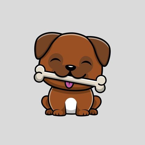 Cute Pug Dog Eating Bone Cartoon Vector Icon Illustration. Dog Eating Food, Dogs Animated, Bone Drawing, Anjing Pug, Eating Icon, Dog Animation, Aphmau Fan Art, Food Cartoon, Bone Art