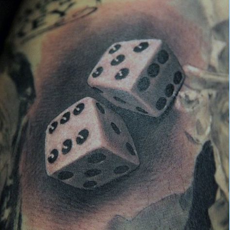 Black And White Dice Tattoo For Men With Number Eleven Tattoo Casino, Dice Tattoos, 3d Dice, Casino Tattoo, Dice Tattoo, Chicanas Tattoo, Birthday Tattoo, Gambling Machines, Omerta Tattoo