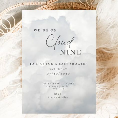 We Are on Cloud Nine Baby Shower Invitation Template,printable Cloud Themed Baby Shower Invitation,editable Cloud 9 Baby Shower Template - Etsy Turkey Cloud Nine Invitations, Cloud 9 Invitation, On Cloud Nine Baby Shower Theme, On Cloud 9 Baby Shower Theme, Cloud 9 Baby Shower Theme, Baby Aesthetics, Prom Invites, Neutral Invitation, Gender Neutral Invitations