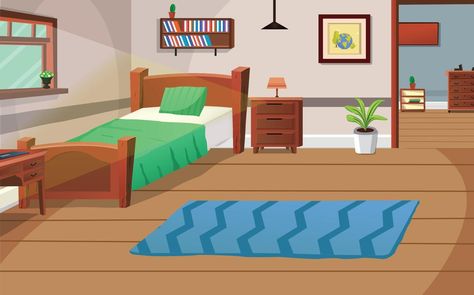 Bedroom With Furniture, Idea Bilik Tidur, Living Room Cartoon, Reka Bentuk Bilik Tidur, Children's Book Layout, Bedroom Cartoon, Bedroom Illustration, Bedroom Drawing, Hiasan Bilik Tidur