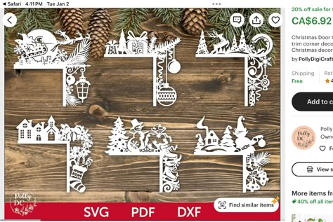 Laser Cut Wood Crafts, Laser Engraved Ideas, Corner Decor, Navidad Diy, Door Trim, Christmas Inspo, Jingle All The Way, Laser Cut Files, Elegant Christmas