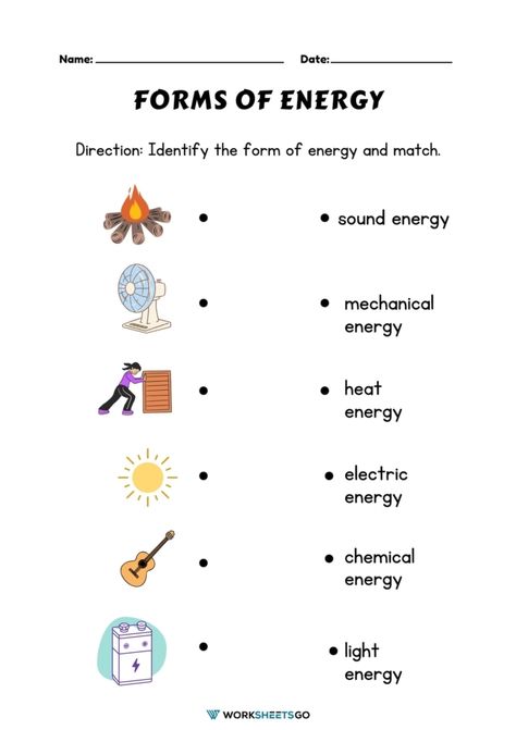 Forms Of Energy Worksheet, Energy Worksheets, Counting Coins Worksheet, Kinetic And Potential Energy, Forms Of Energy, 6th Grade Worksheets, Energy Kids, What Is Energy, Energy Forms