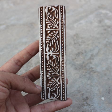 Floral Border Stamp Hand Carved Block Print Stamp Flower Border Block Print Stamp Carve Textile Printing Block For Printing Paisley Border by CraftMahal on Etsy Block Printing Motifs, Block Print Stamp, Dice Design, Wood Block Print, Paisley Border, Print Stamp, Alpona Design, Saree Cotton, Hammer And Chisel