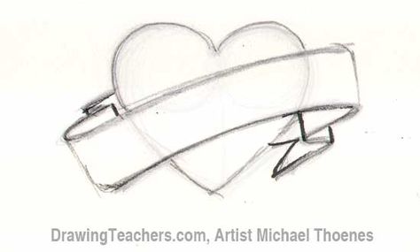 How to Draw a heart with banner Drawings Of Hearts, Heart With Banner, Draw A Heart, Heart Drawings, Easy Drawing Steps, Banner Drawing, Chicano Drawings, Heart Drawing, Cute Couple Drawings