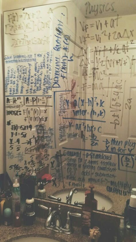 My Future Core, Study For Finals, Mirror Notes, School Bathroom, Chaotic Academia, Physics And Mathematics, Study Board, Academic Motivation, Academic Validation