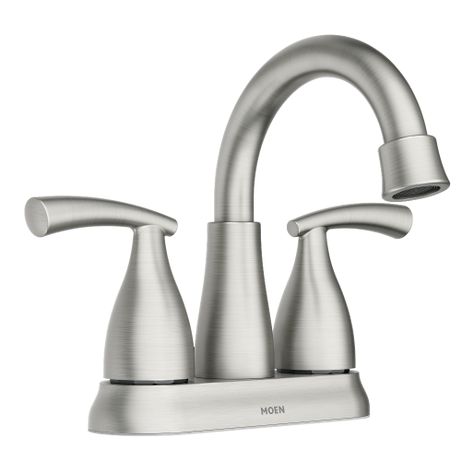 Essie™ Two-Handle Centerset Faucet Spot Resist™ Brushed Nickel -- 84128SRN -- Moen Shower Pan Liner, House Rehab, Tub To Shower Conversion, Deck Cleaning, Nails Paint, Shower Conversion, Smart Home Ideas, Centerset Bathroom Faucet, Cultured Marble Vanity Top