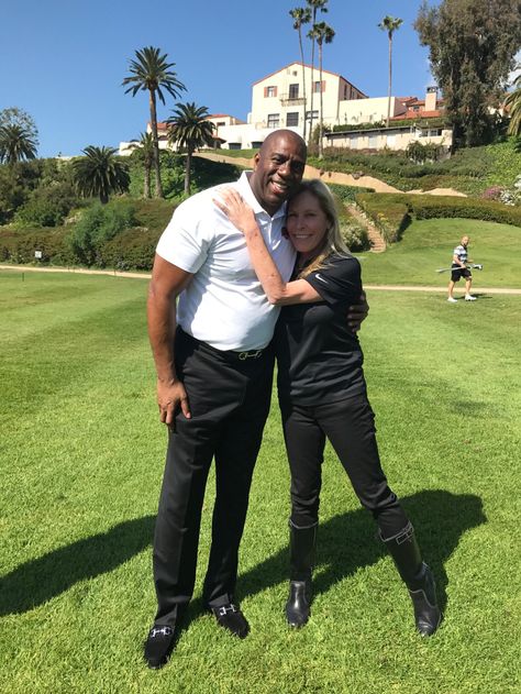 Magic Johnson at Lakers 27th Annual Celebrity Golf Tournament benefiting the Lakers Youth Foundation at Riviera Country Club with Janie Buss, sister of Jeanie Buss and Lakers Director of Charitable Services and the Lakers Youth Foundation Jeanie Buss, Magic Johnson, Golf Tournament, Country Club, Foundation, Golf, Couple Photos, Celebrities, Quick Saves