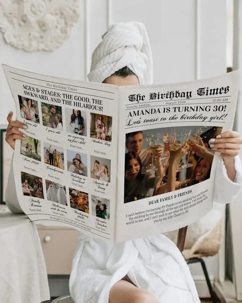 Celebrate your best friend's 30th birthday in style with our customizable birthday newspaper template! This DIY newspaperful is the perfect birthday-giftful, featuring a personalized newspaper layout that you can easily edit and print. Create inviting invites with a unique newspaper design, tailored to suit any age. Surprise your loved one with a large newspaper filled with memories and fun facts, making their birthday times truly special. Get your hands on this editable newspaper template to... 30 Things We Love About You, Chapter 30 Birthday, Personalized Newspaper, Newspaper Invitation, Birthday Newspaper, Newspaper Program, Newspaper Layout, 30 Birthday, Newspaper Template