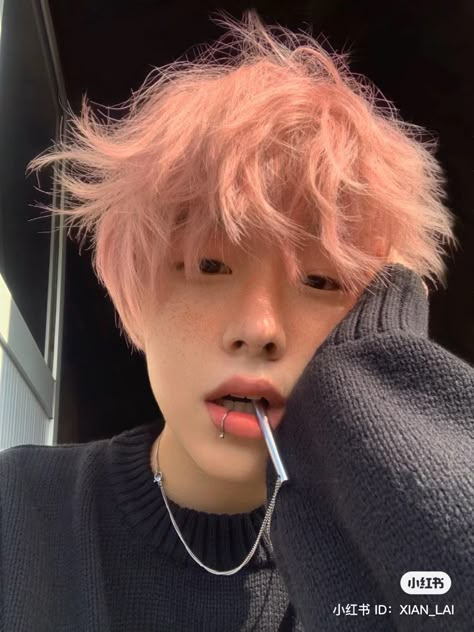 Guys With Pink Hair, Pink Hair Guy, Puffy Hair, Dr Face Claim, Light Pink Hair, Pastel Pink Hair, Men Hair Color, Dyed Hair Inspiration, Pretty Hair Color