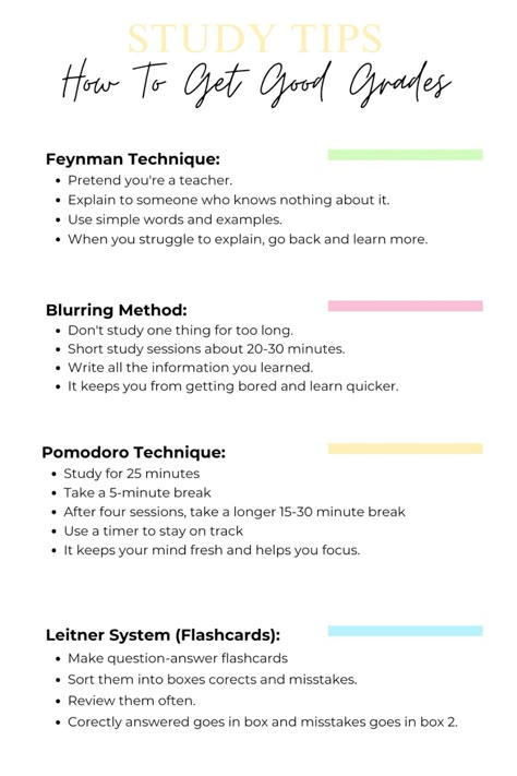 Explore a range of effective study strategies designed to enhance your learning experience. Discover methods. tailored to different learning styles and academic goals. From active recall and mind mapping to collaborative group sessions, there's a strategy for every learner. Whether you're aiming to boost productivity or seeking innovative ways to grasp challenging concepts, these study techniques offer a diverse array of options. Dive into the world of effective learning today and unlock the potential for academic success! Best Ways To Study Science, Study Tips For Add Students, Studying For Test Tips, Effective Revision Methods, Study Tips To Memorize Faster, Effective Learning Methods, Study Strategy Tips, Different Studying Methods, Different Types Of Study Methods