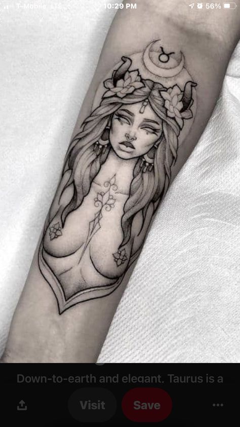 Feminine Taurus Tattoo, Arm Tattoo For Women, Hip Tattoo Ideas, 50 Tattoo, Jaguar Tattoo, Tattoo Hip, Taurus Tattoo, Wiccan Tattoos, Medusa Tattoo Design