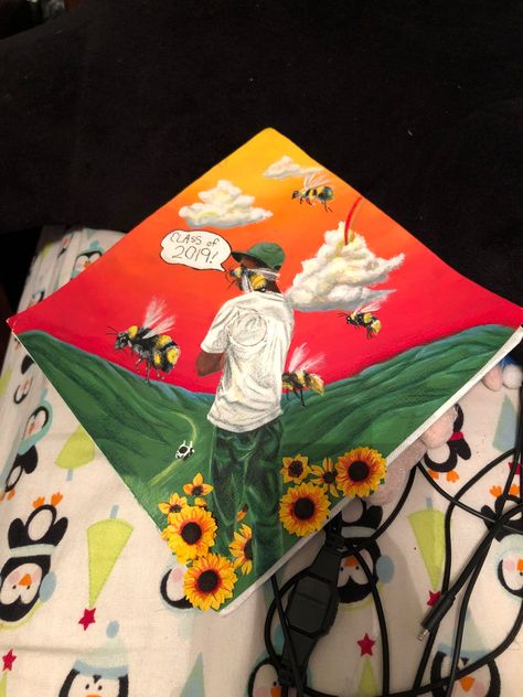 Tyler The Creator Cap Graduation, Graduation Cap Designs Frank Ocean, Graduation Cap Designs Tyler The Creator, Tyler The Creator Grad Cap, Album Cover Grad Cap, Tyler The Creator Graduation Cap, Tyler The Creator Flower Boy Vinyl, Tyler The Creator Wallpaper, Boy Graduation