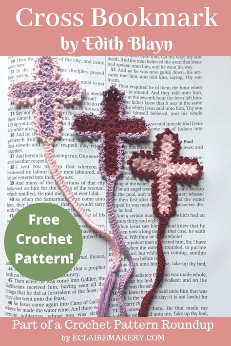 28 Easy and Free Stash Busting Crochet Patterns: Stash Busting Challenge Week 2 | E'Claire Makery Crocheted Crosses, Crochet Cross Bookmark, Crochet Bookmarks Free Patterns, Easy Crochet Bookmarks, Marque-pages Au Crochet, Cross Bookmark, Bible Cross, Bookmark Crochet, Quick Crochet Projects