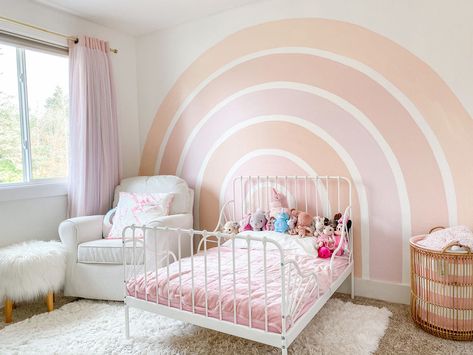 Sophie's Big Girl Room Tour! Rainbow Walls Girls Room, Girls Toddler Room, Diy Rainbow Wall, Rainbow Girls Room, Being Patient, Toddler Bedroom Girl, Toddler Girl Room, Diy Rainbow, Rainbow Room