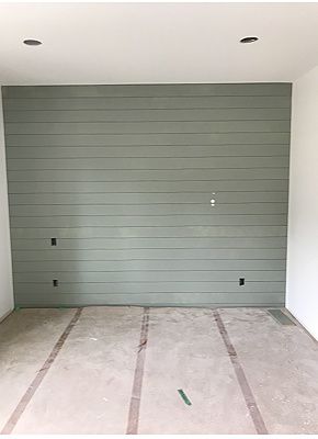 Colored Shiplap Accent Wall, Blue Green Shiplap Wall, Evergreen Fog Shiplap Wall, Save Green Accent Wall Bedroom, Sw Evergreen Fog Accent Wall, Shiplap Wall Green, Green Shiplap Wall Nursery, Olive Green Shiplap Wall, Shiplap Feature Wall Bedroom