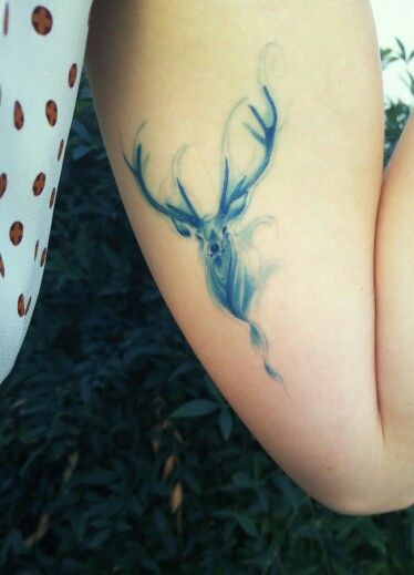 My Harry Potter Patronus Tattoo Expecto Patronum Tattoo, Patronus Tattoo, Tattoo Harry Potter, Stag Tattoo, Nerdy Tattoos, Hp Tattoo, Deer Tattoo, Harry Potter Tattoos, Harry Potter Tattoo