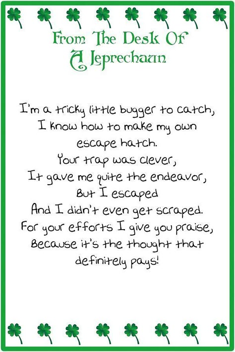 What to do when you don't catch a Leprechaun - Leprechaun Letter Leprechaun Note, Leprechaun Letter, Leprechaun Tricks, Leprechaun Trap, St Patricks Day Crafts For Kids, St Patrick Day Activities, March Activities, Fun Classroom Activities, Saint Patties