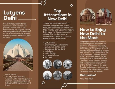 Historical Brochure, Tourism Brochure Design, Delhi Tourism, Travel Brochure Design, Delhi Travel, Instagram Symbols, Presentation Design Layout, Presentation Design Template, Notes Inspiration