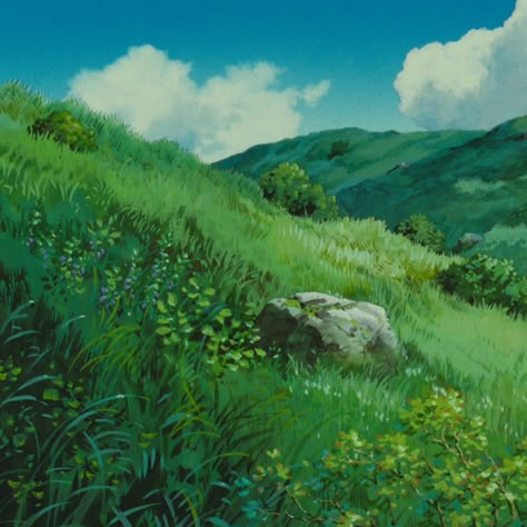 Studio Ghibli Screencaps Landscape, Gouche Illustration, Ghibli Environment, Studio Ghibli Scenery Landscape, Princess Mononoke Wallpaper, Studio Ghibli Background, Bg Design, Ghibli Artwork, Wallpaper Green