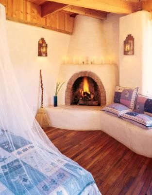 adobe fireplace by spiral sage, via Flickr Adobe Fireplace, Pueblo Revival, Ideas Terraza, Kiva Fireplace, New Mexico Homes, Adobe Home, Mother Earth Living, Southwestern Home, Adobe House