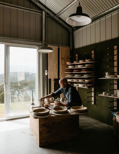 Third Generation Potter Sam Gordon's Off-Grid Studio, On The Edge Of A National Park Minimalist Shapes, Art Studio Space, Pottery Store, Pottery Houses, Ceramic Workshop, Art Studio At Home, Clay Studio, Dream Studio, My Art Studio