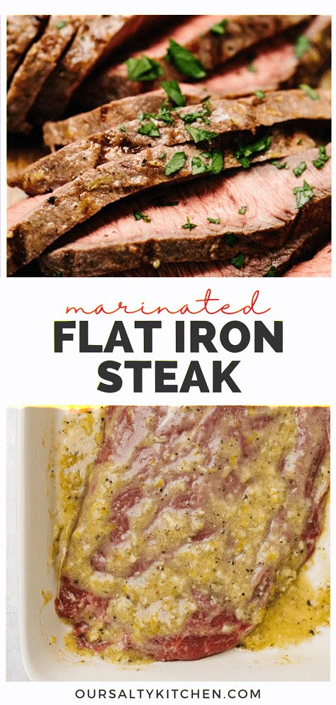 Flat iron steak is filet mignon's delicious, budget-friendly cousin - so let's learn how to cook it to perfection! A perfectly grilled flat iron steak is just one marinade and several grilling tips away! This method is so easy - but precise - so click through for all the must-know tips and tricks for making tender, flavorful flat iron steak at home. #flatironsteak #grilling #grilledsteak #steak Flat Iron Steak Recipe, Slow Cooker Flat Iron Steak, Flat Iron Steak Recipes Oven, Beef Flat Iron Steak Recipes, Flat Iron Steak Recipes Grilled, Flatiron Steak Recipes, Marinade For Flat Iron Steak, Flat Iron Steak Marinade, Flat Iron Steak Recipes