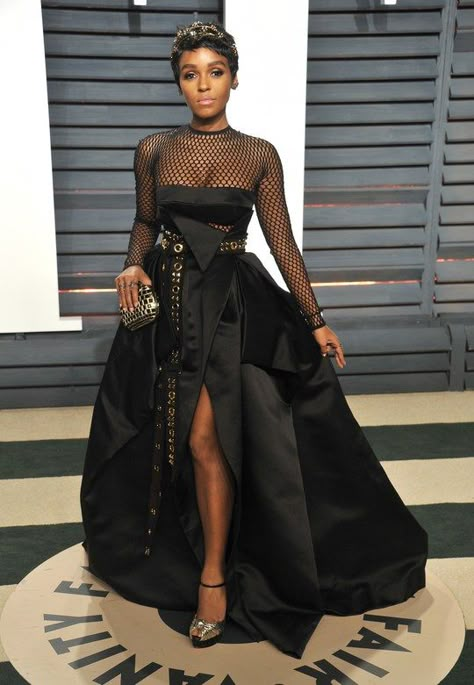 Janelle Monáe wore an Alexandre Vauthier couture dress with Christian Louboutin shoes, a Jimmy Choo clutch, and a Jennifer Behr headband to the 2017 Vanity Fair Oscars after party. Haute Couture Style, Janelle Monae, Janelle Monáe, Jennifer Behr, Alexandre Vauthier, Couture Dress, Beauty Dress, Gorgeous Gowns, On The Red Carpet