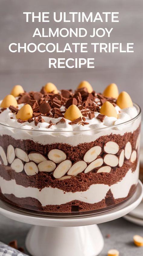 Discover how easy it is to whip up this mouthwatering dessert with simple ingredients and step-by-step instructions. Even novice bakers can create this showstopper, making it a fantastic option for family dinners or special occasions that call for a sweet touch. Pudding Chocolate Cake, Almond Joy Chocolate, Chocolate Trifle Recipe, Trifle Recipes, Pudding Chocolate, Chocolate Trifle, Coconut Pudding, Trifle Recipe, Almond Joy