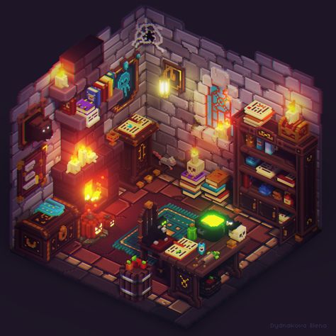 ArtStation - Halloween Magic Room (voxel), Elena Dudnakova Pixel Art Room, 3d Pixel Art, Voxel Games, Pokemon Video, Magic Room, Best Pokemon, Minecraft Interior, Kare Kare, Witch Room