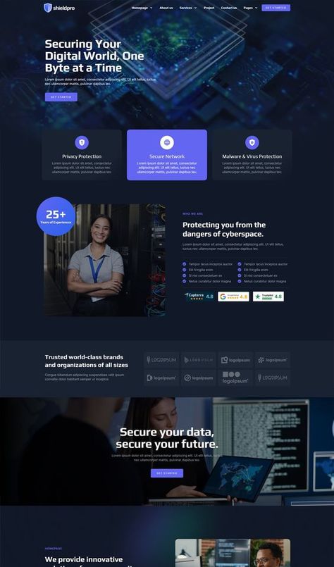 Cyber Security Services Elementor Pro Template Kit Security Website Design, Camera Website, Elementor Templates, App Design Layout, Website Banner Design, Website Security, Header Design, Website Header, Security Companies