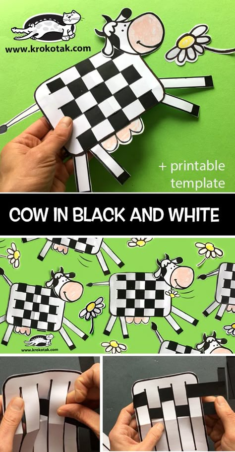 krokotak | COW IN BLACK AND WHITE Cow Crafts For Kindergarten, Cow Food Ideas, Krokotak Spring, Cow Template, Cow Crafts, Printable Cow, Farm Animal Art, Cow Craft, Farm Animal Crafts