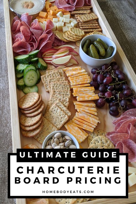 If you love building charcuterie and cheese boards, this post will help you learn about the cost of ingredients and supplies. Plus, I'll teach you the proper serving sizes to help you plan the perfect board. Want to sell charcuterie boards? A suggested pricing guide is included! Charcuterie How To Build, Char Cuterie Board, Images Of Charcuterie Boards, Long Charcuterie Board Diy, Charcuterie Box Sizes, How To Plan A Charcuterie Board, How To Price A Charcuterie Board, Charcuterie Board Sizes, Charcuterie Board Supplies