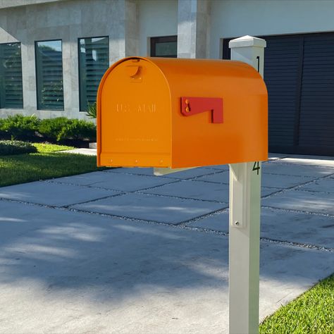 Mailbox Midcentury Modern, Cool Mailboxes Lowe's, Contemporary Mailboxes Metal, Mid Century Modern Mailbox, Red Mailbox, Us Mail Box Vintage, Modern Mailbox, Mid Modern, Stainless Steel Hinges