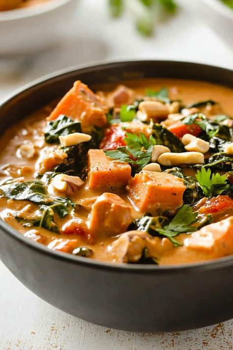 West African Peanut Butter Soup - Insanely Good West African Sweet Potato Peanut Soup, Peanut Butter Soup Recipes, African Soup, Peanut Butter Soup, Butter Soup, African Peanut Soup, African Peanut Stew, Indian Soup, Peanut Stew