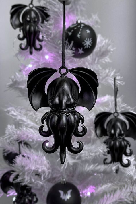 Goth 3d Print, Black Christmas Decorations, Goth Christmas, Creepy Christmas, Alternative Christmas, Dark Christmas, Cosmic Horror, Halloween Trees, Black Christmas