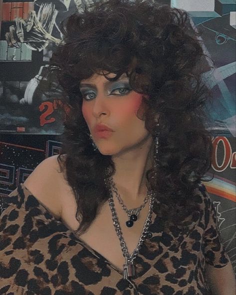 Instagram: 3verhell 80s Rockstar Makeup, Glam Rock Makeup 70s, Concert Hair And Makeup, 80s Rock Makeup, Cowboy Hair, Rock Star Makeup, Glam Rock Makeup, 80s 90s Movies, Female Trouble