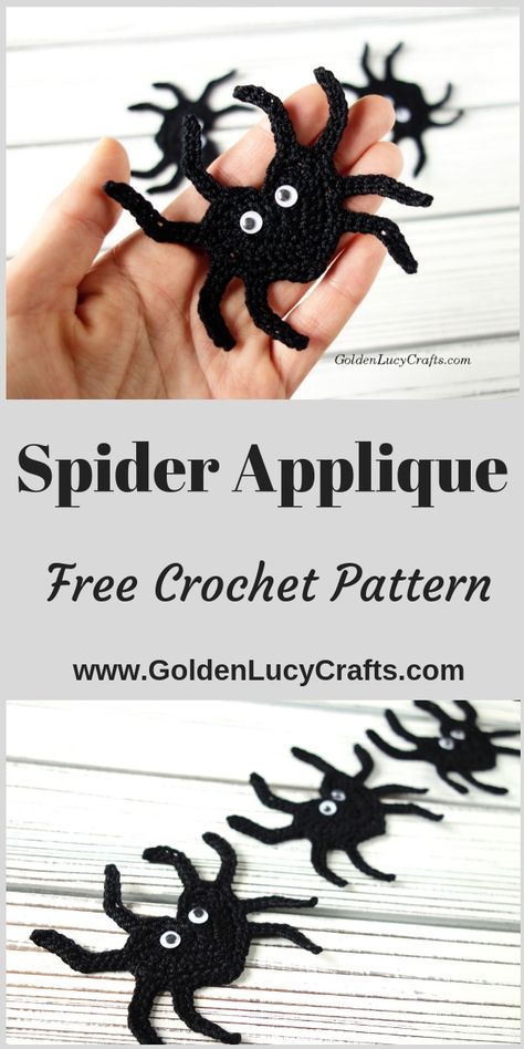 Crochet Spider pattern, spider applique, Halloween spider, free crochet pattern, #crochet, #freecrochetpattern, #Halloween #halloweendecoration, spider crochet pattern Fall Crochet Patterns Free, Spider Applique, Spider Crochet Pattern, Amigurumi People, Crochet Patterns Fall, Appliqué Crochet, Crochet Halloween Decorations, Spider Crochet, Minion Crochet Hat