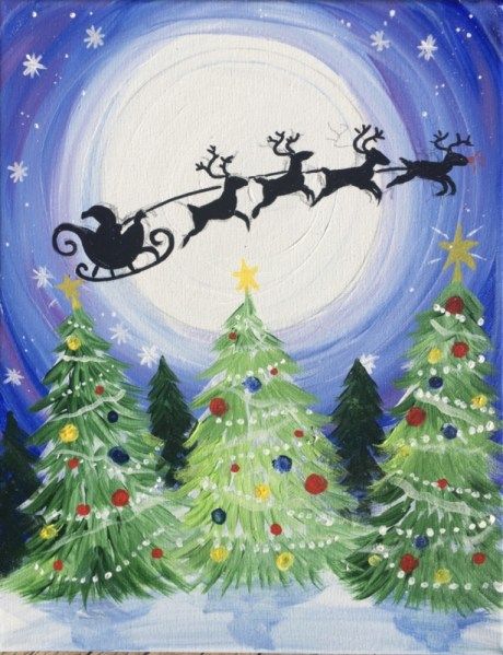 Step By Step Painting - Canvas Acrylic Painting For The Absolute Beginner! Tracie Kiernan, Paint Santa, Santa Paintings, Christmas Canvas Art, Christmas Paintings On Canvas, Painting Winter, Canvas For Beginners, Santa's Sleigh, Canvas Painting Tutorials