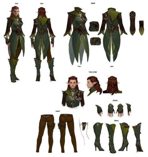 Wood Elf Costume, Elf Armor, Archer Characters, Armor Drawing, Elf Characters, Elf Druid, Forest Elf, Elf Clothes, Wood Elf