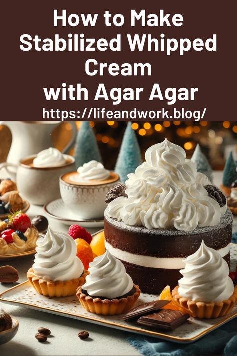 How to Make Stabilized Whipped Cream with Agar Agar Cooking And Homemaking Agar Agar Desserts, Whipped Cream With Gelatin, Flavoured Whipped Cream, Agar Agar Recipe Desserts, Agar Agar Recipe, Agar Dessert, Homage Whipped Cream, Stabilized Whipped Cream Frosting With Gelatin, Healthy Whipped Cream