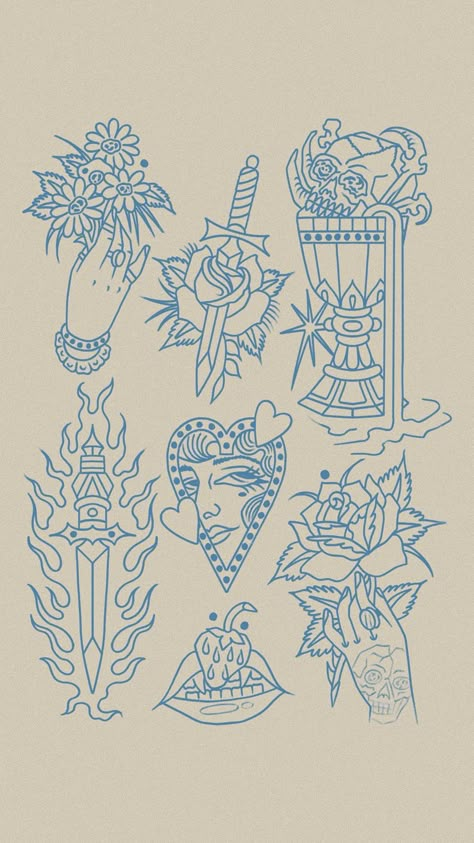 Tattoo Doodles, Traditional Tattoo Old School, Traditional Tattoo Inspiration, Medieval Tattoo, Flash Sheets, Flash Ideas, Tattoo Practice, Traditional Flash, Flash Tattoo Designs