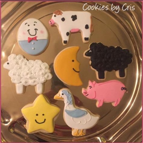 Nursery Rhyme Cookies, Goose Party, Cow And Moon, Nursery Rhyme Theme, Cottage Food, Theme Cookies, Baby #5, Humpty Dumpty, Mother Goose