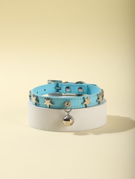 Baby Blue  Collar  PU Leather   Embellished   Pet Collars, Leashes & Harnesses Kitten Collars Diy, Collars Diy, Kitten Collars, Club Color, Cat Accessories, Medium Dogs, Blue Star, Pastel Blue, Star Shape