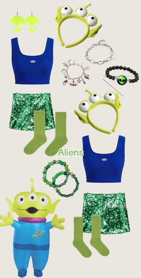 Carnaval Duo, Annie Halloween Costume, Disney Matching Outfits, Disney Costumes For Women, Toy Story Alien Costume, Toy Story Aliens, Toy Story Halloween, Run Disney Costumes, Alien Halloween