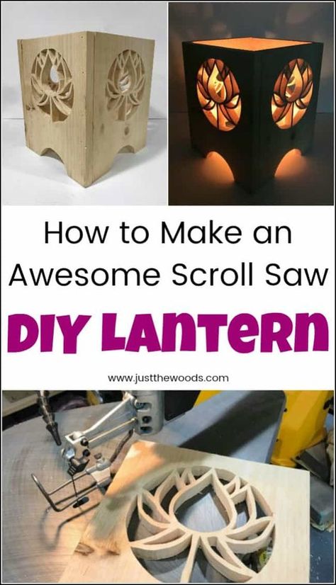 Light up your home or your yard with this DIY lantern project. See how to make a lantern with a scroll saw. Pick a lantern pattern and get creative. Build your own unique wooden lanterns in any style you like. #diylantern #howtomakealantern #powertoolchallenge #woodenlantern #diylanternideas #woodencandlelanterns #diylanterns How To Make A Lantern, Wooden Candle Lanterns, Best Scroll Saw, Projek Kayu, Lantern Pattern, Diy Lantern, Dremel Crafts, Wood Craft Patterns, Scroll Saw Patterns Free