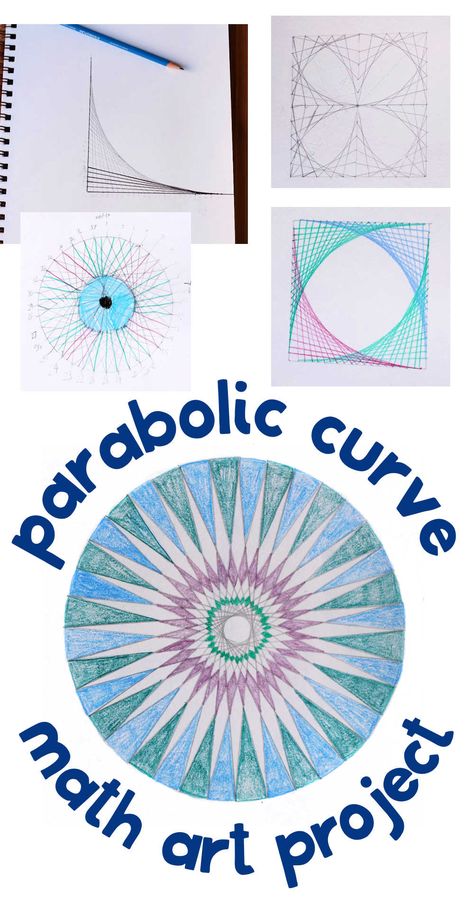 Learn about parabolas and parabolic curves with this math art project. Great for math class or STEAM and STEM subject learning Parabola Art, Parabolic Curve Art, Math Stem Projects, Maths Art, Math Art Projects, Geometry Projects, Art And Math, Math Fact Practice, Art Project For Kids