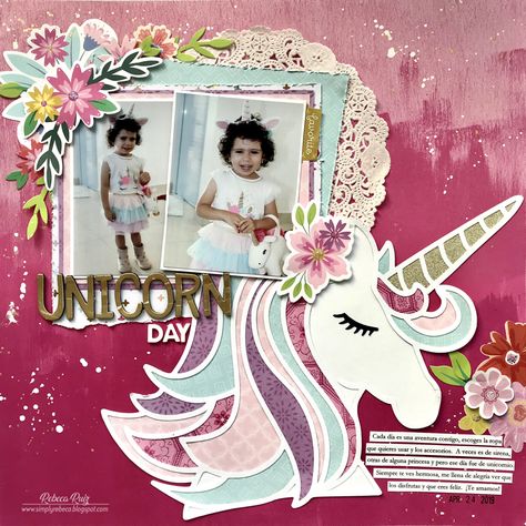 Unicorn Day, Scrapbooking Layouts Baby, Pink Paislee, Handmade Project, Birthday Cards For Mom, Image Layout, Kids Scrapbook, My Baby Girl, Unicorn Cat