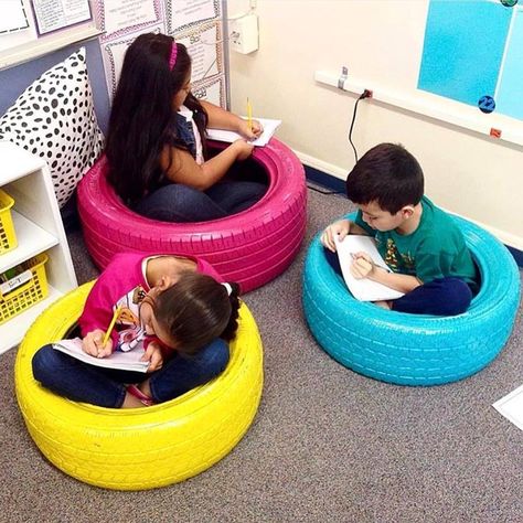 Flexible Seating Classroom Elementary, Tire Seats, Flexible Seating Classroom, Classroom Elementary, Diy Seating, Classroom Seating, Flexible Seating, New Classroom, Classroom Design